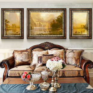 客厅沙发背景墙装 美式 饰画欧式 复古餐厅卧室三联画壁画挂画有框画