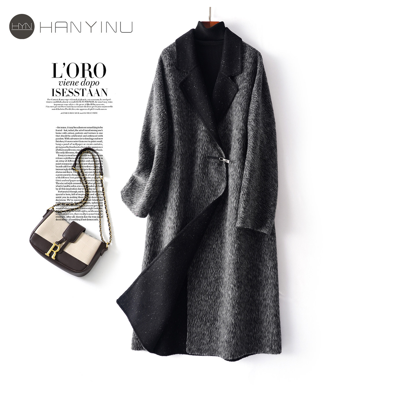 双面呢大衣女长款西装领宽松高级感气质2026春秋新款羊驼毛呢外套