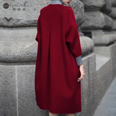 双面呢无羊绒大衣女长款 过膝秋冬高端气质妮子加肥加大毛呢外套
