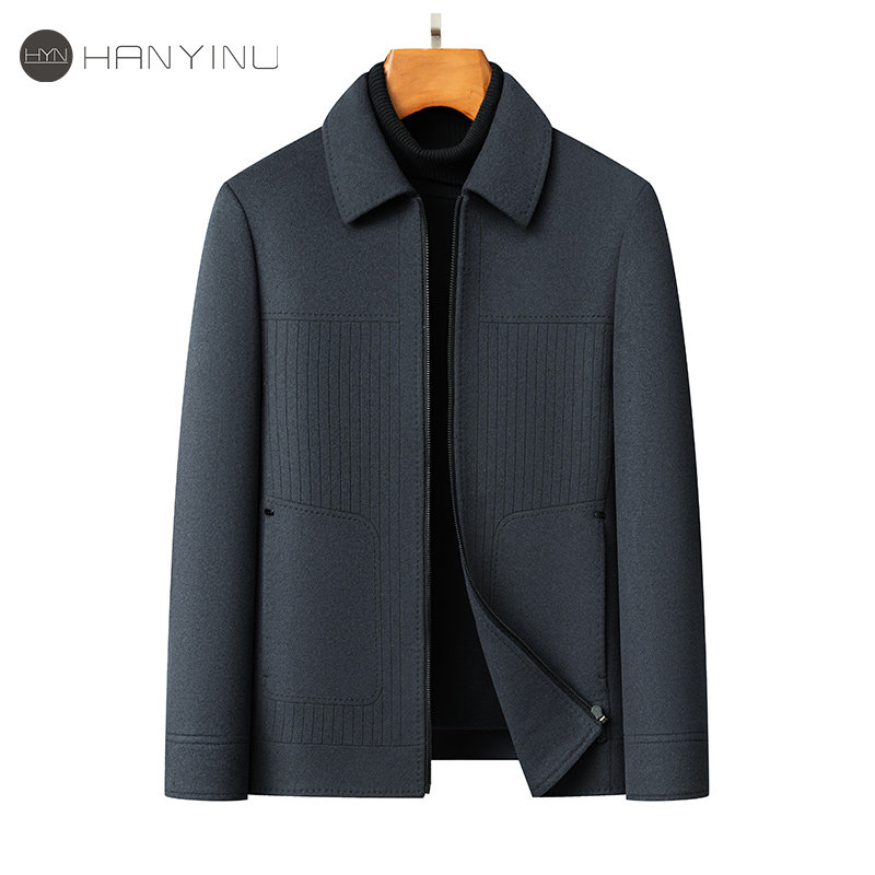 羊毛呢子大衣男士短款常规商务休闲男装秋冬新款高端双面呢男外套