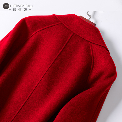 毛呢外套女中长双面呢无羊绒大衣