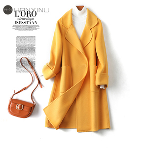 双面呢大衣女士 宽松毛呢外套女2026春秋新品 羊毛大衣女中长款 韩版