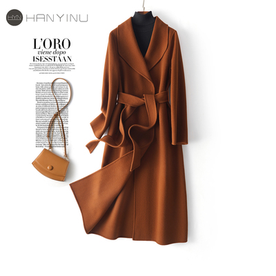 2025中长款翻领系带全羊毛呢大衣