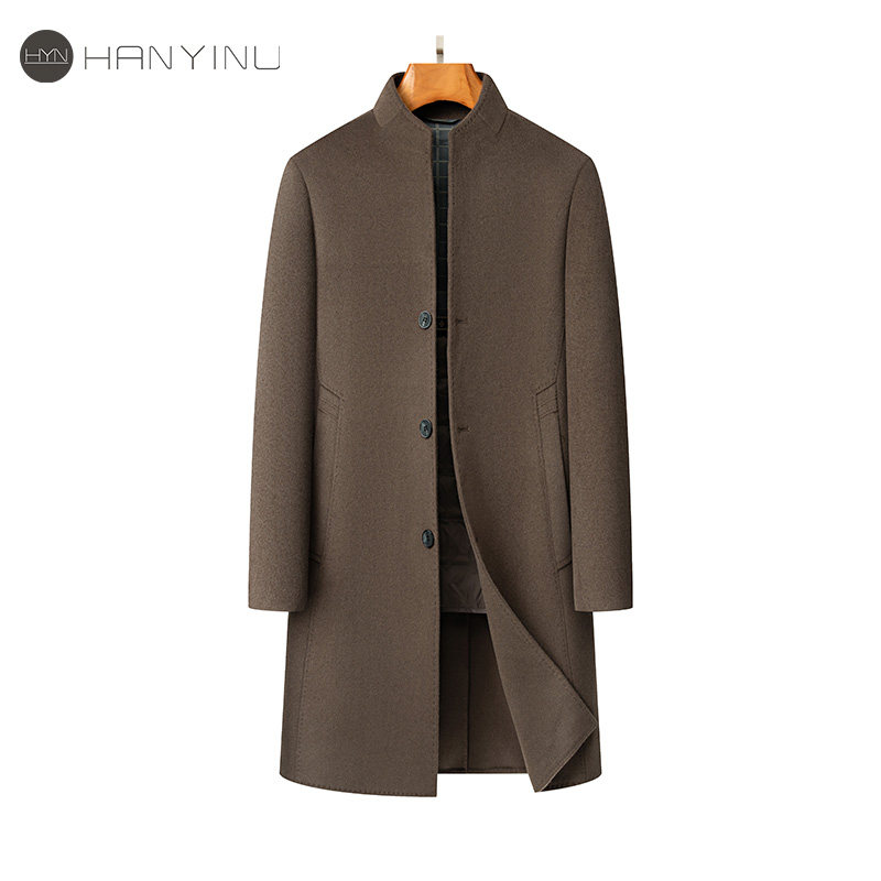 羊毛呢子大衣男士中长款立领90白鹅绒服内胆男装冬新款外套双面呢