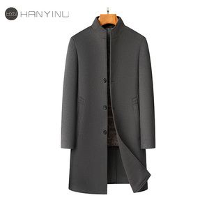 双面呢大衣男士中长款立领休闲90白鹅绒内胆冬新款高档羊毛呢外套