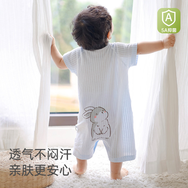 婴儿连体衣短袖夏季薄款新生儿衣服男宝宝女夏天夏装纯棉哈衣睡衣
