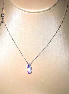 幻彩 水滴 可调节 滑动 锁骨链 925纯银项链镀白金 超细 女 礼物