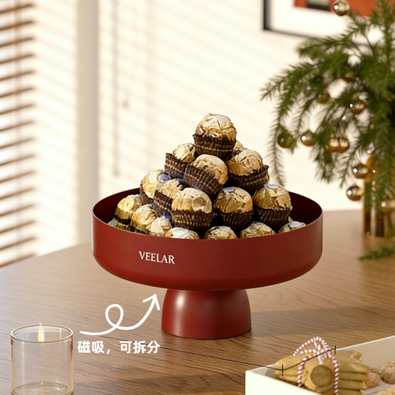 糖果盒果盘高端精致高颜值茶几家用零食盘乔迁之喜艺术感中古风红