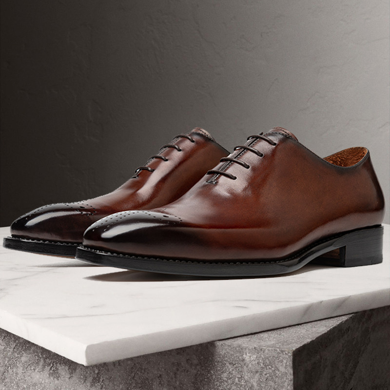 VANGOSEDUN/梵高诗顿定制手工擦色皮鞋男商务正装青年英伦风真皮