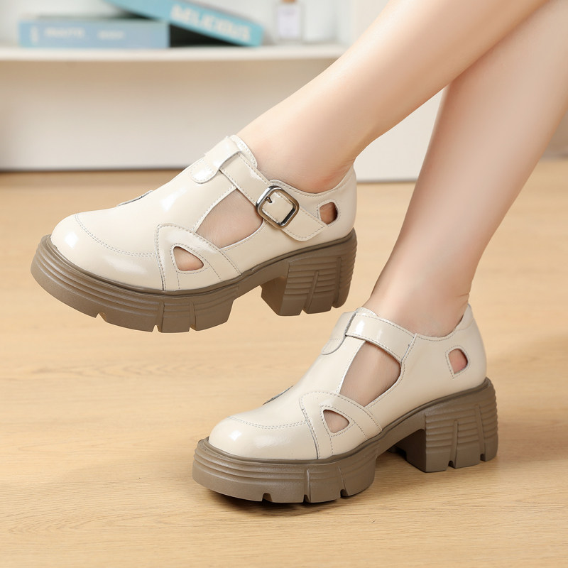 夏季罗马凉鞋女舒适小个子厚底松糕女鞋百搭夏季丁字扣轻便大码41