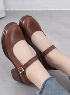 玛丽珍女鞋春秋季粗跟软底单鞋厚底浅口女士小皮鞋职业小码323334