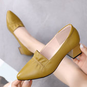 女春秋季 33软底职业工作鞋 真皮女鞋 气质中跟单鞋 浅口小码 皮鞋 大码