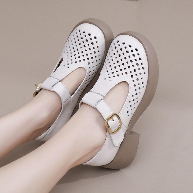 厚底粗跟洞洞单鞋女夏季百搭魔术贴穿搭圆头休闲女鞋凉鞋大码4143