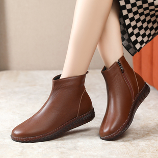 保暖棉靴大码 女靴羊毛短靴软底妈妈鞋 平底单靴31小码 2024春秋冬季