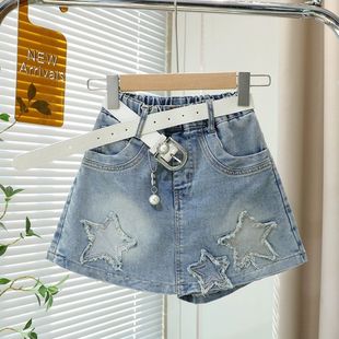 女童牛仔短裤夏季新款韩版儿童时尚假两件裙裤中大童洋气百搭热裤