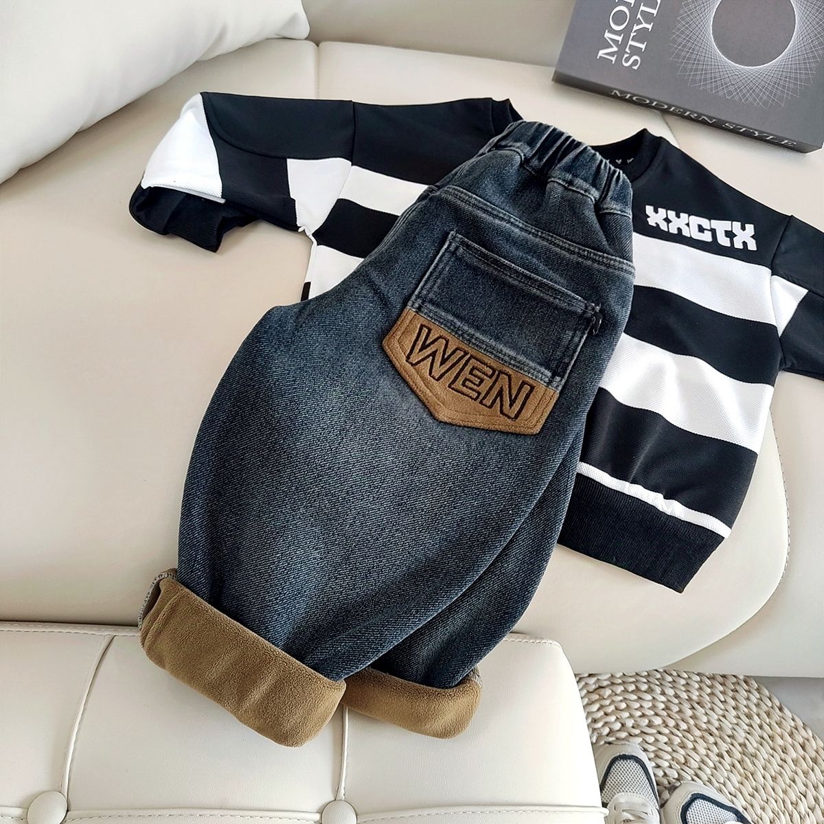 男童加绒牛仔裤新款宝宝冬装加厚一体绒小童秋冬男孩韩版儿童裤子