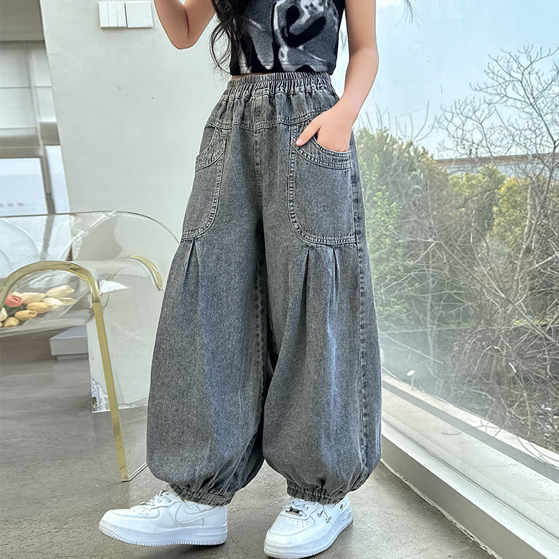 女童裤子夏季宽松薄款束脚牛仔裤儿童中大童2026新款灯笼休闲长裤