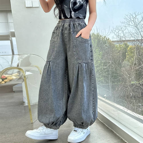 女童裤子夏季宽松薄款束脚牛仔裤儿童中大童2026新款灯笼休闲长裤