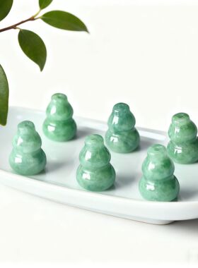 散珠a货豆青玉石葫芦DIY手链配件绿色葫芦直通孔半成品男女款批发