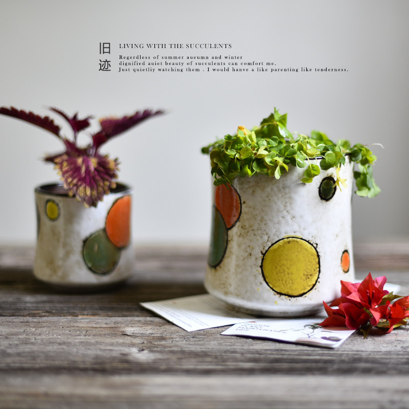 可爱波点花盆高端做旧仿古窗花陶瓷盆特色中国风多肉植物绿植陶盆,家居饰品,花盆,淘宝优惠券,粉丝福利购,淘宝优惠卷