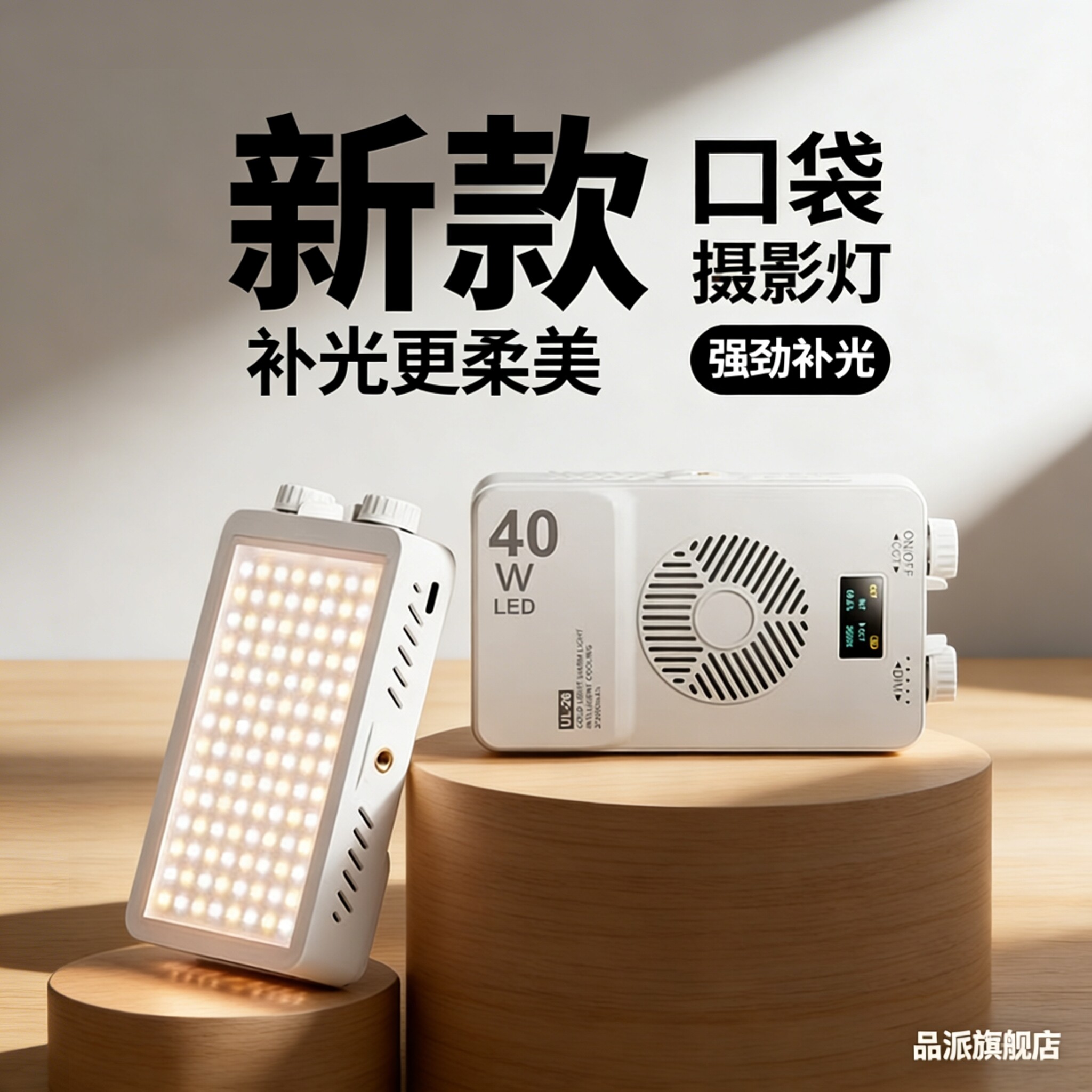 40W手机摄影补光灯便携式单反相机口袋灯直播手持外拍打光灯美食探店拍照拍摄led氛围三色温柔光专业夜拍灯