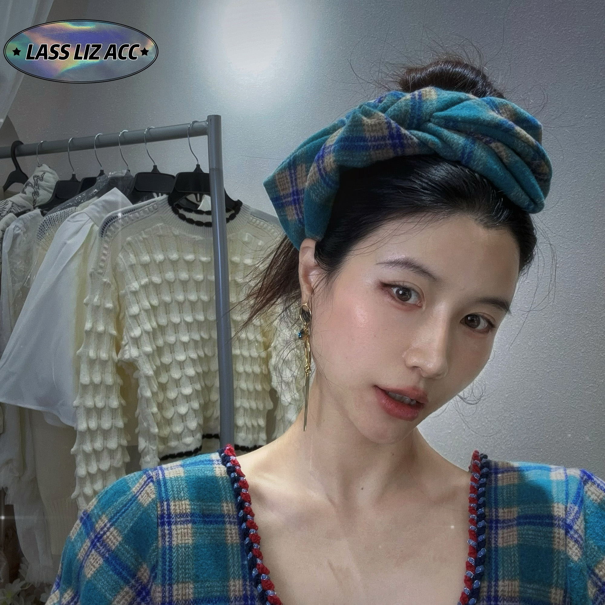 原创设计高定优雅蓝色小礼帽头箍