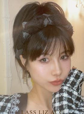 LASS LIZ2025新款时髦拼接发箍修饰头型黑色发卡方圆脸秋冬宽边女