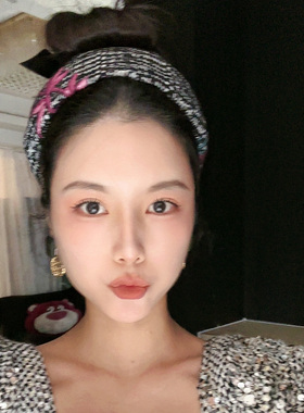 LASS LIZ原创设计师发箍2025秋冬新款复古气质黑色格子宽边头箍