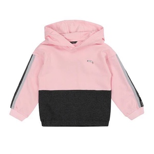 秒杀 韩国原单女童粉色拼接侧条logo针织套头卫衣帽衫 可配套装