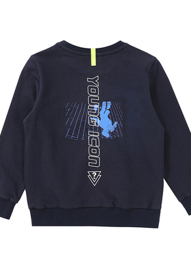 2020春  韩国男童深蓝色纯棉针织刺绣OGO套头卫衣