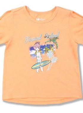 特　韩国原单女童橙色竹节棉小露肩圆领短袖Ｔ恤