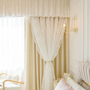 飘窗女孩房间窗帘轻奢现代简约双层带纱卧室带帘头遮光2026新款