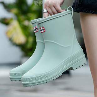高档外穿雨鞋 2023新款 中筒防水软底时尚 雨靴胶 成人加绒防滑 女款