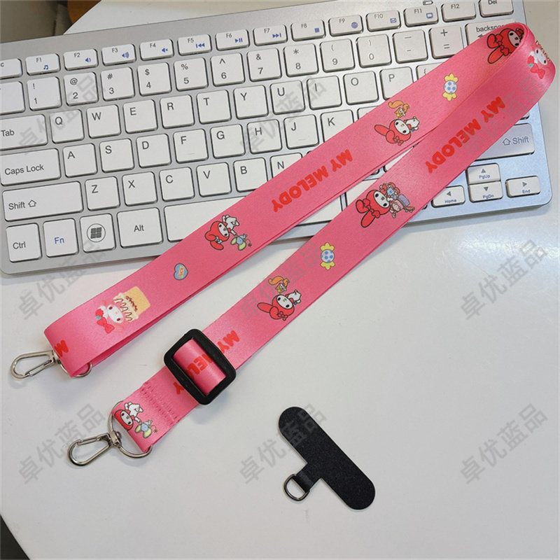 新款粉色美乐蒂手机挂绳背带卡通宽绳可爱长绳调节户外旅游防丢防盗背带小蜜蜂扩音器水壶手机壳固定夹片女