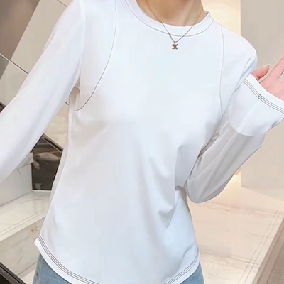 黑色长袖圆领宽松显瘦T恤女秋新