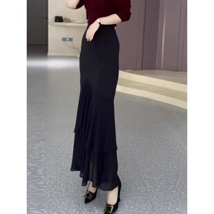 2025流行新款 拼接半身裙女夏季 轻奢高级感独特设计网纱a字鱼尾裙