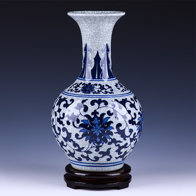 景德镇陶瓷器彷古官窑花瓶青花瓷瓶子裂纹釉中式家居客厅插花摆件