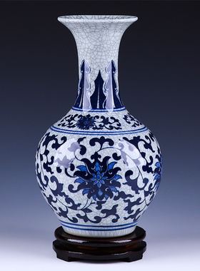 景德镇陶瓷器彷古官窑花瓶青花瓷瓶子裂纹釉中式家居客厅插花摆件