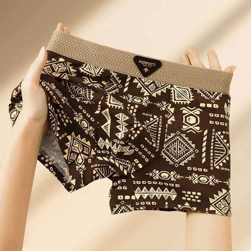 高档【3条装】复古民族风男士内裤抗菌四角裤平角裤男生短裤衩男