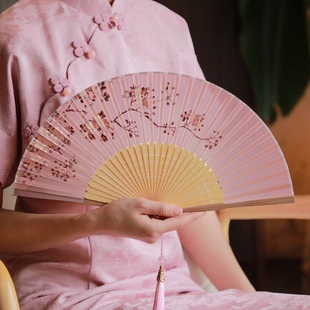 樱花折叠小旗袍扇直播 古典折扇日式 古风扇子折扇女式 中国风新中式