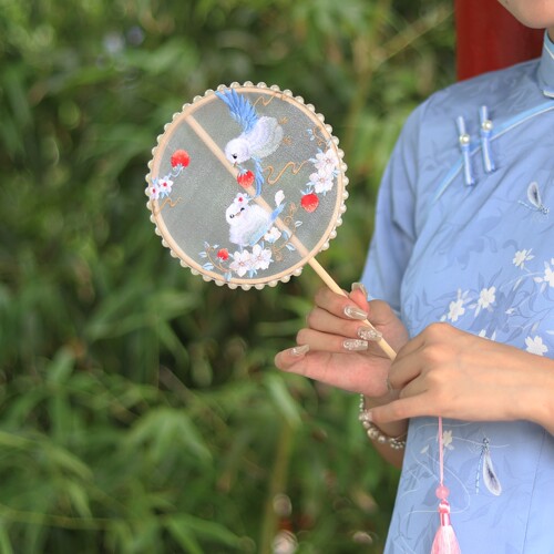 刺绣团扇迷你小号圆扇子儿童女士