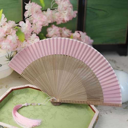 新中式古风折扇粉色扇子夏天竹扇折叠便携汉服旗袍扇晨袍拍照道具