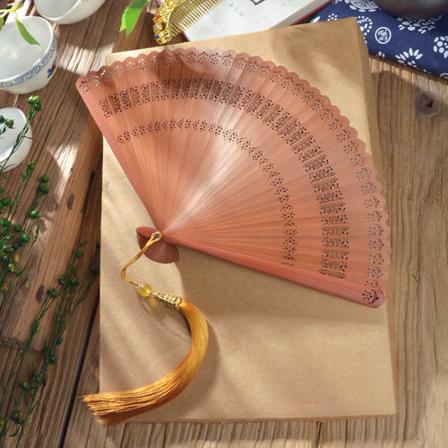 原创古风雕花折叠扇子夏季素雅女