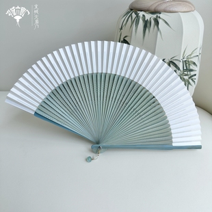 扇子书画汉服古风竹折扇6寸穿面纸扇空白DIY扇子素面纯色绿骨白色