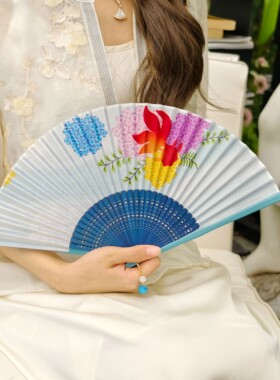 锦鲤出口日本烤漆边小扇子6寸烤漆边折扇头青竹扇便携小气质折叠