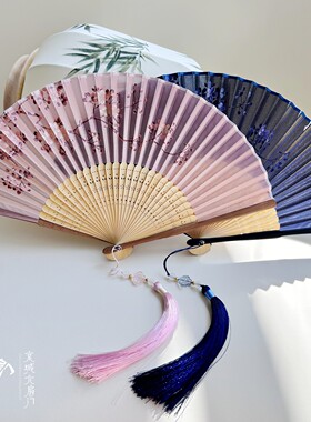 桃花扇子古风折叠小扇子夏新中式