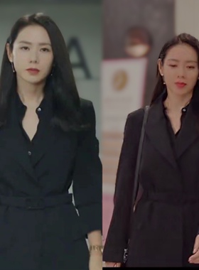 韩剧三十九孙艺珍同款黑色中长款收腰西装外套显瘦白领OL气质韩版