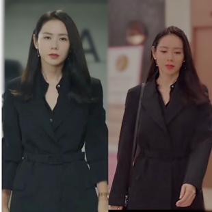韩剧三十九孙艺珍同款黑色中长款收腰西装外套显瘦白领OL气质韩版