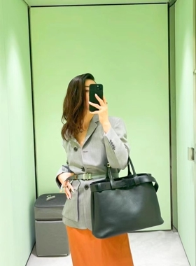 私人高级定制24春季新款通勤高级感设计感单排扣灰色西服外套套装