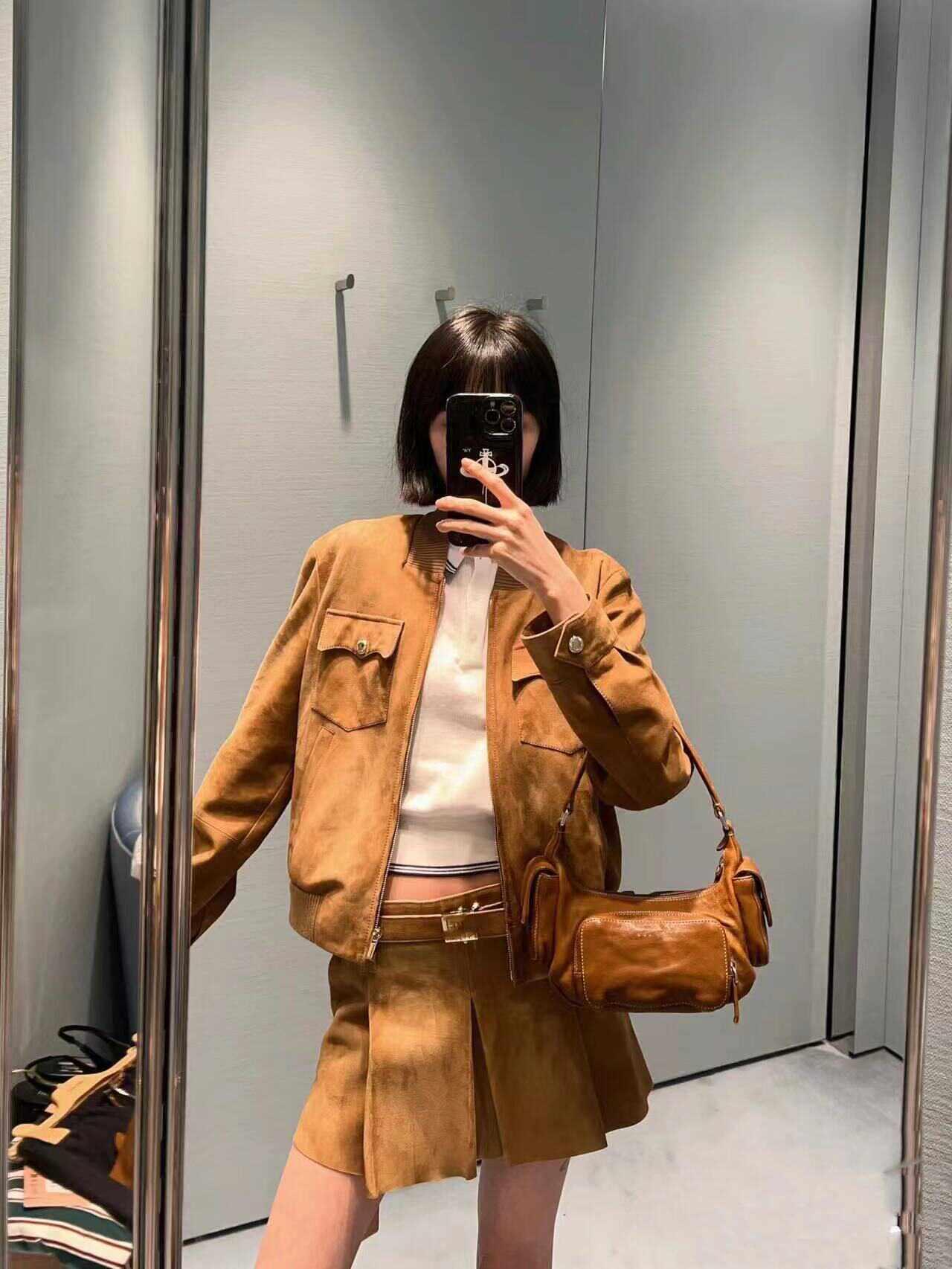 M家字母高定24新款美拉德风麂皮绒夹克外套短裙百褶裙套装,女装/女士精品,派克服,淘宝优惠券,粉丝福利购,淘宝优惠卷